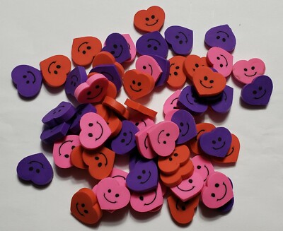 Lot of 40 Mini Multi Color Hearts Purple Red Pink Rubber Pencil Eraser Small