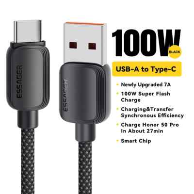 Essager 7A 100W USB Type C Cable PD Fast Charging Charger USB A Data Cord Cable