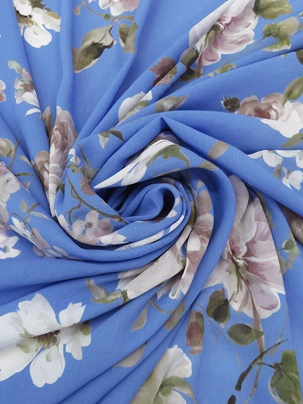 Tela de gasa floral periwinkle tela de ropa semi transparente por yarda  Foto 3 de 3