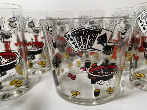 50er Jahre Hazel Atlas ViVa Las Vegas Casino Motiv Glas Eiskübel 8 Gläser - Bild 5 von 21