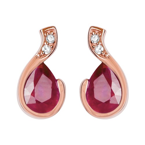 10k Oro Rosa Originale Pear-Shape Rubino e Diamanti Orecchini