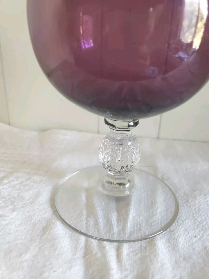 Jarrón de hiedra con tallo transparente bola orbe vidrio amatista púrpura vidrio Cambridge vintage de 7" Foto 4 de 4