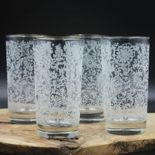 Libby Vintage Floral Embossed Gold Rim Glasses - set of 4 