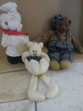 3 assorted plush type bear dolls
