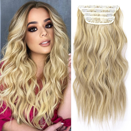 Blonde Hair Extensions Long Wavy 20 Inch 4Pcs Clip in Synthetic Hair Extensions