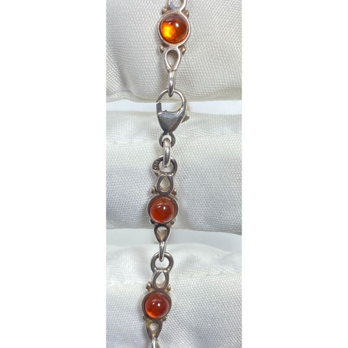 Petite Baltic Honey Amber Cabochons Sterling Silver Link Anklet Ankle Bracelet 9 - Picture 3 of 4