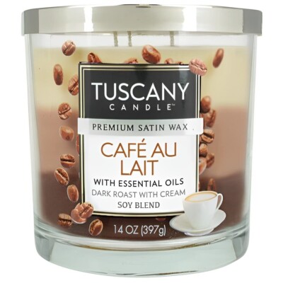 Tuscany Candle big 3 wick in jar Cafe Au Lait Dark Roast Coffee with Cream 14 oz
