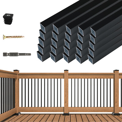 Muzata 32''Aluminum Deck Balusters Square Black Deck Railing Stair Balusters WT26
