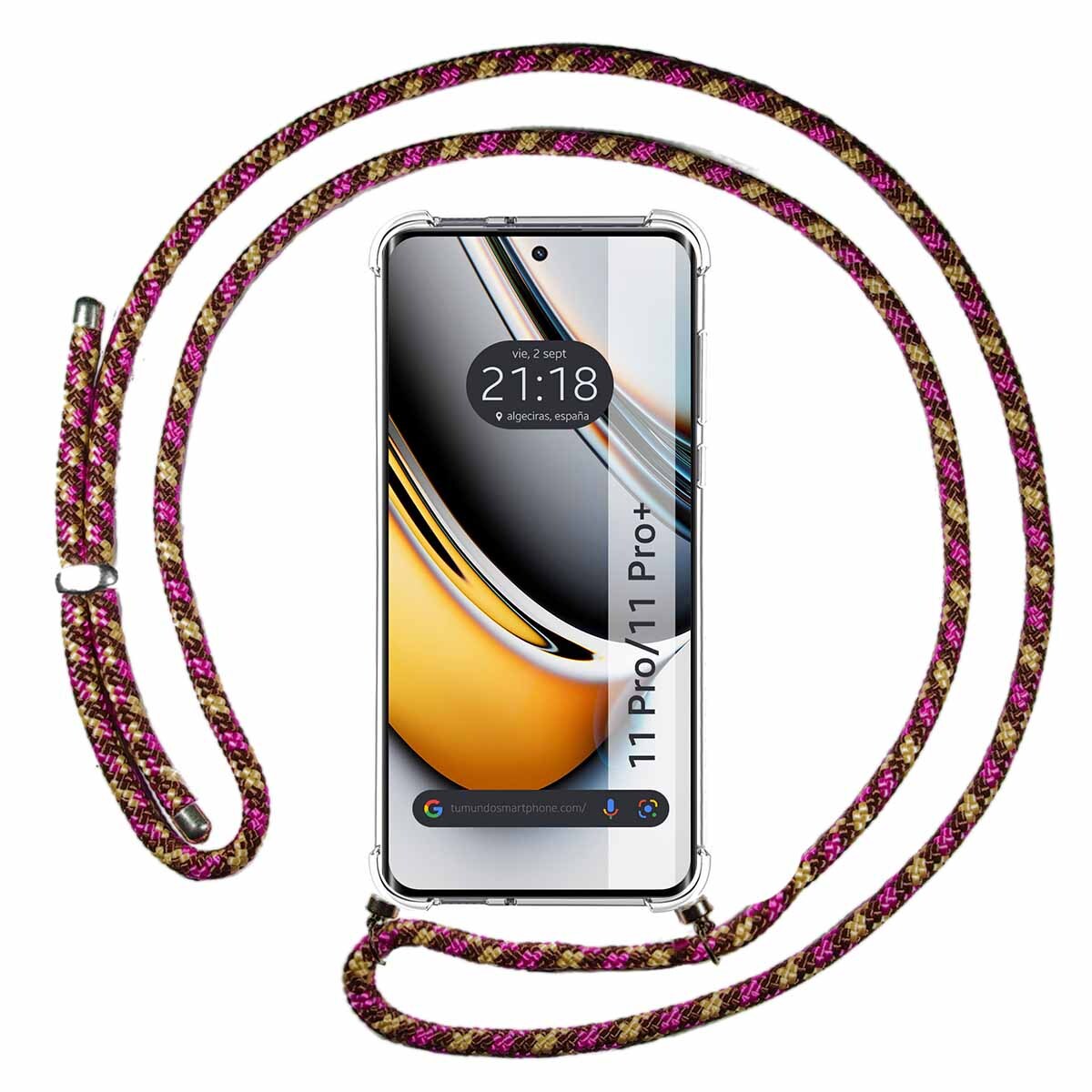 Funda Colgante Trasparente Per Realme 11 Pro / 11 Pro+ Plus Con Cordon Rosa