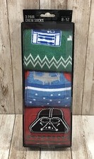 New Men s Bioworld 3 Pair Crew Socks Disney Star Wars Christmas Size 8-12