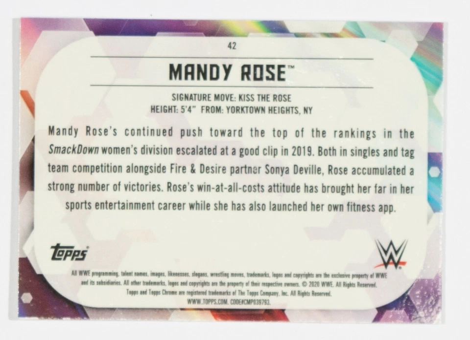 Mandy Rose 2020 Topps Chrome WWE X-Fractors Card #42 NXT Champion SEXY Superstar - Image 4 of 4