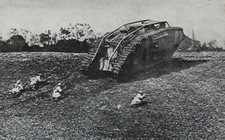 RARE RECYCLED! WW1 US ARMY 27TH DIV. 107TH INF. w/ BRIT TANK COVER LITHO PC 1918