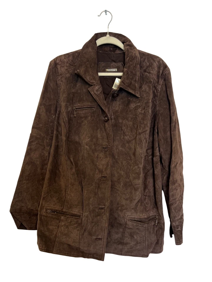 Chaqueta de gamuza sintética marrón Lane Bryant para mujer talla L-XL ajuste relajado botón delantero Mu