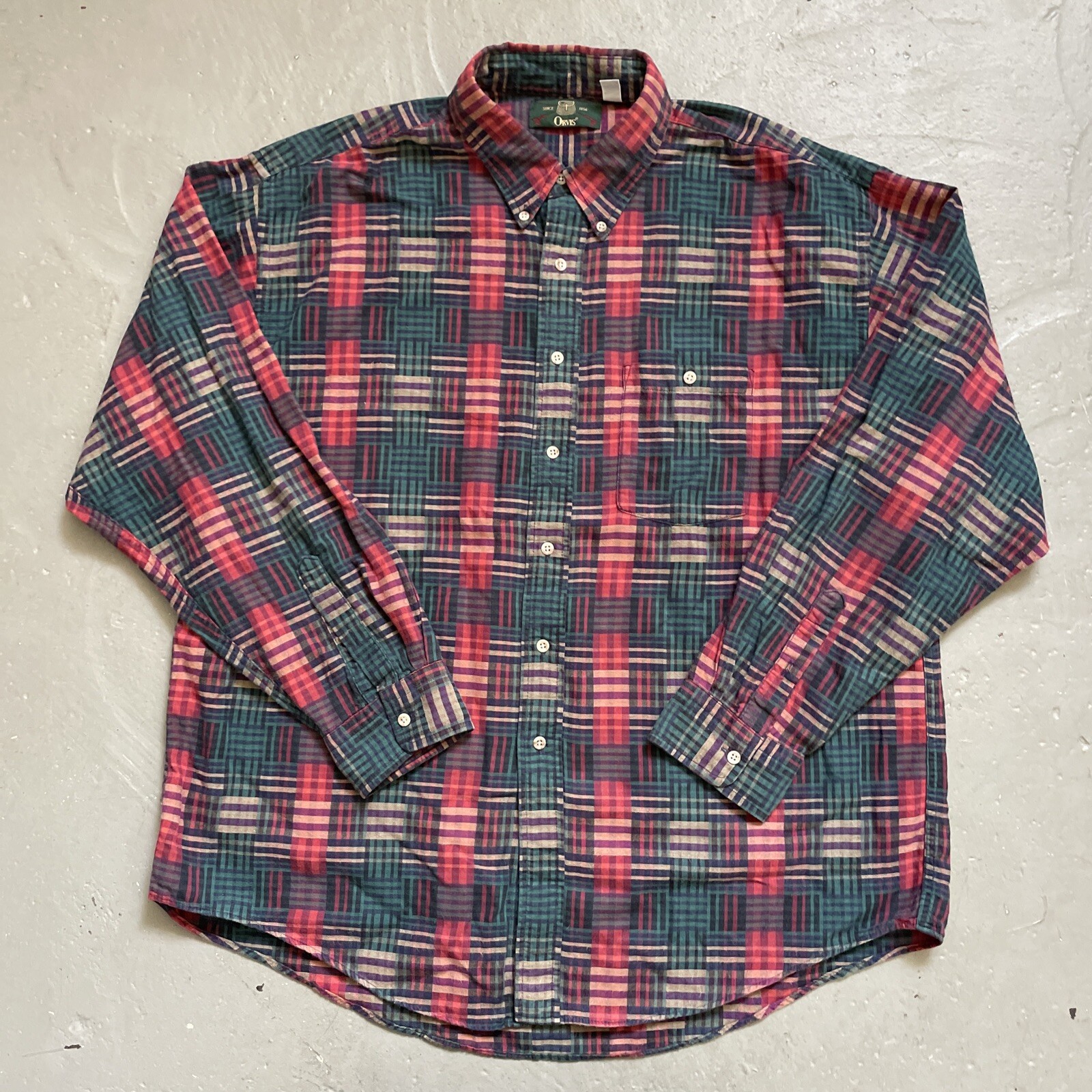 Vintage Orvis Patchwork Flannel Button Outdoor Ca… - image 1