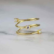 Morden Layear Wave Shape Sterling Silver Three Stone Moissanite Round Cut Ring