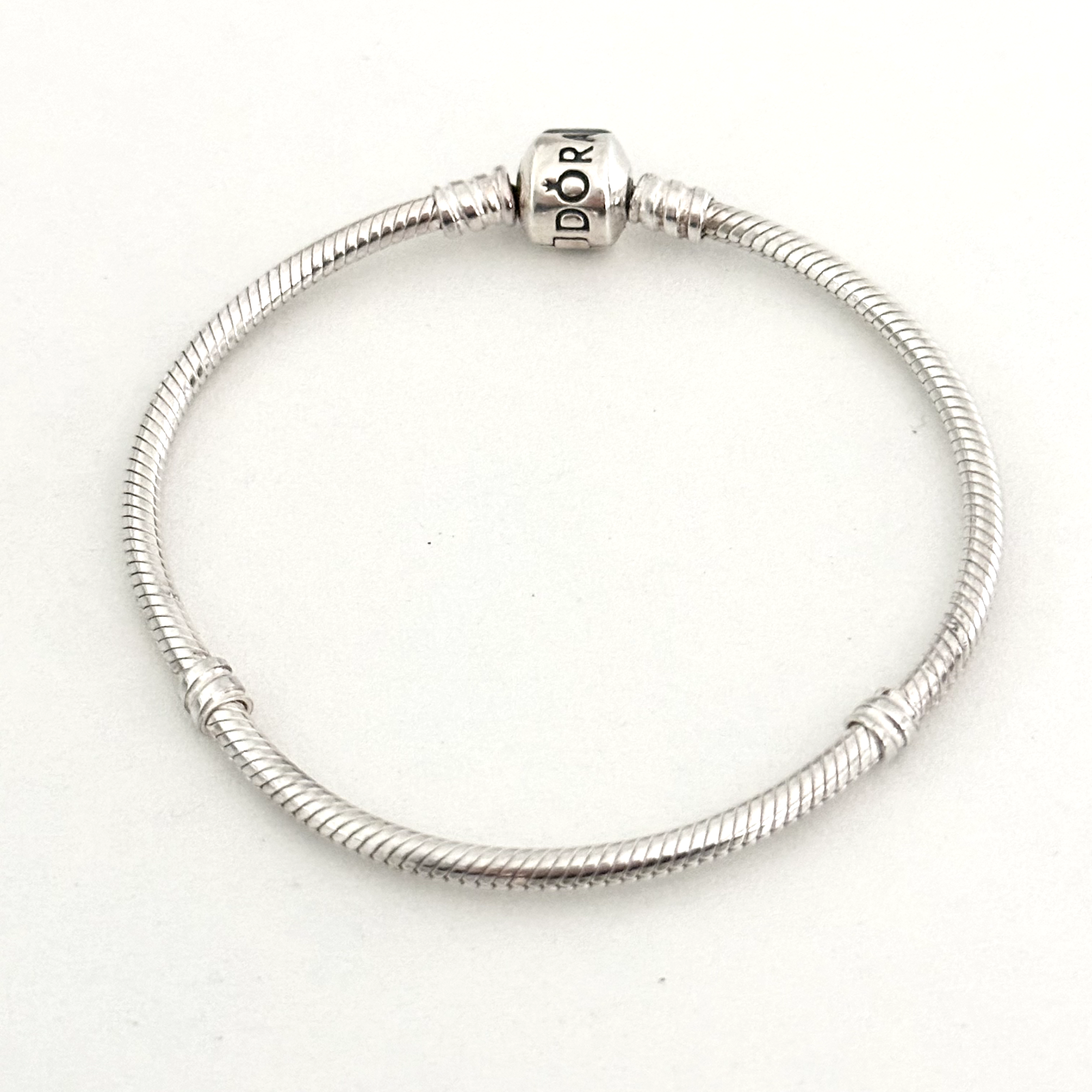 Pandora Sterling Silver Snake Chain Charm Bracelet with Barrel Clasp 7.5 Inches