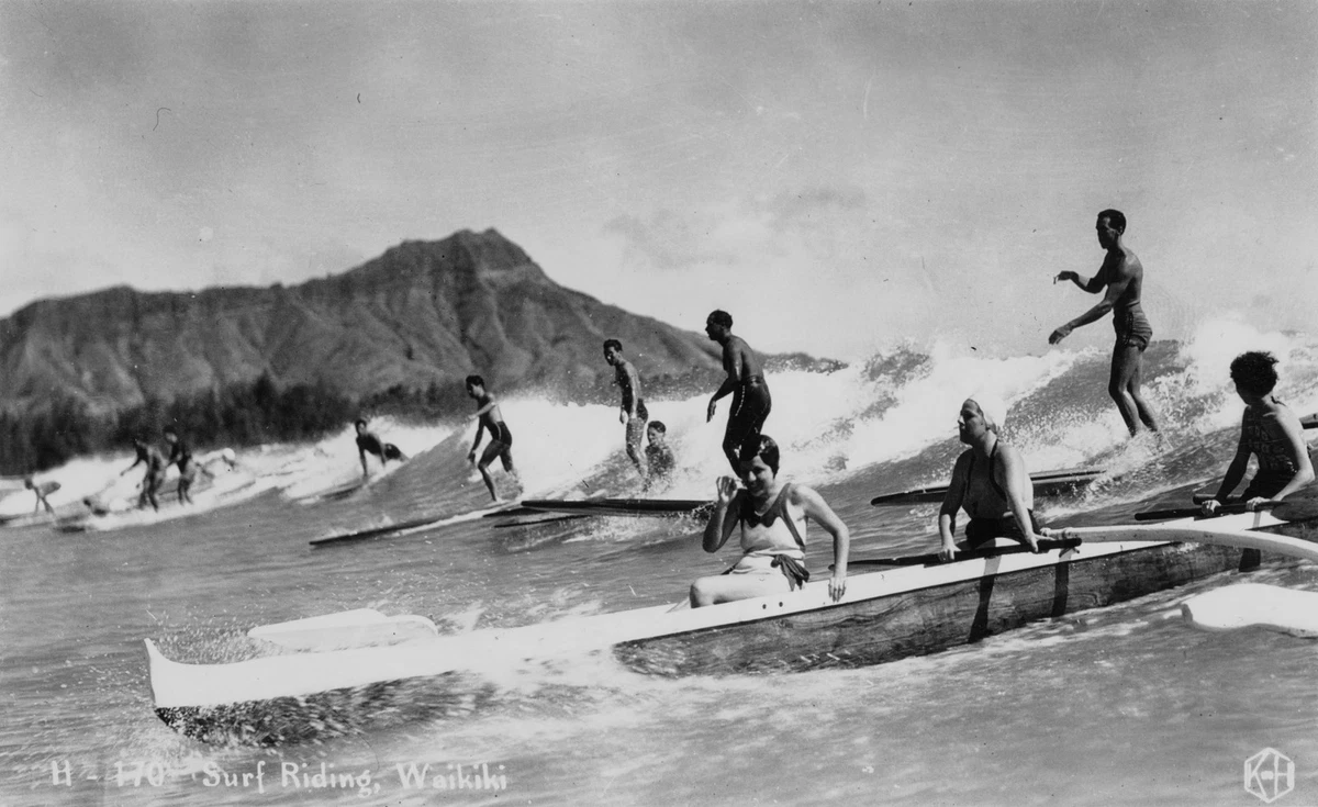 Surf waikiki Vintage surfing Art Print Poster USA Black White long Boards