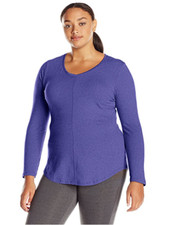 New Just My Size Cotton Blend Center Seam L/S V Neck Tee Top 3X Blue Heather