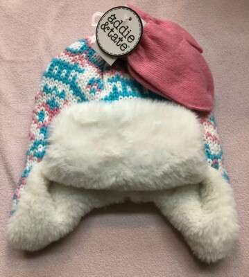 Addie & Tate Hat & Mittens Set Pink Toddler One Size Approx. 2-4 years