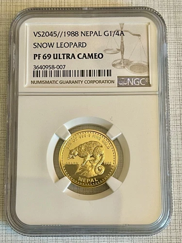 Nepal 1988 Snow Leopard 1/4 Asarfi 1/4 oz Gold NGC PF69 ULTRA CAMEO SKU# 1677