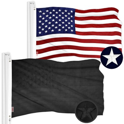 NEW G128 All Black American Flag and American Flag Set, 3x5 FT Embroidered