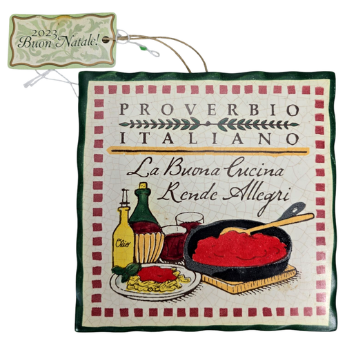 Cortopassi Family Good Cooking Italian Hand Painted Tile Trivet Proverbio