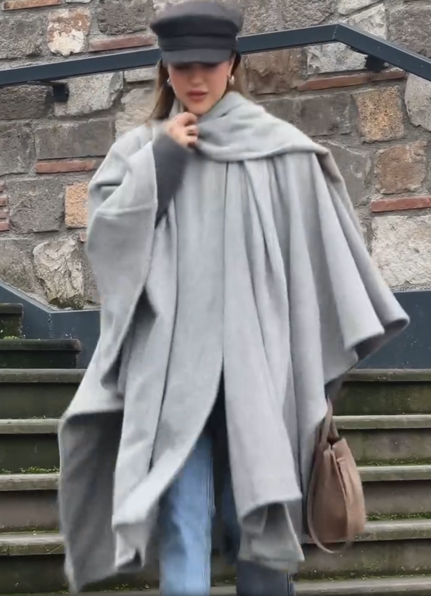 Zara Alpaca Wool Blend Scarf Cape Coat ZW Collection Grey M Medium