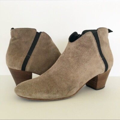Aquatalia Suede Leather Side Zip Taupe Ankle Boots Booties Size