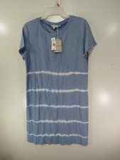 New Hem & Thread T Shirt Dress Size S Blue White Striped Pull Over Short Sleeve