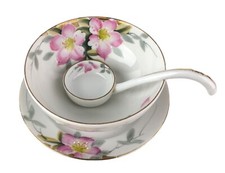 Noritake Azalea 3 pc Whipped Cream Mayo Set Footed Bowl Underplate Ladle Japan