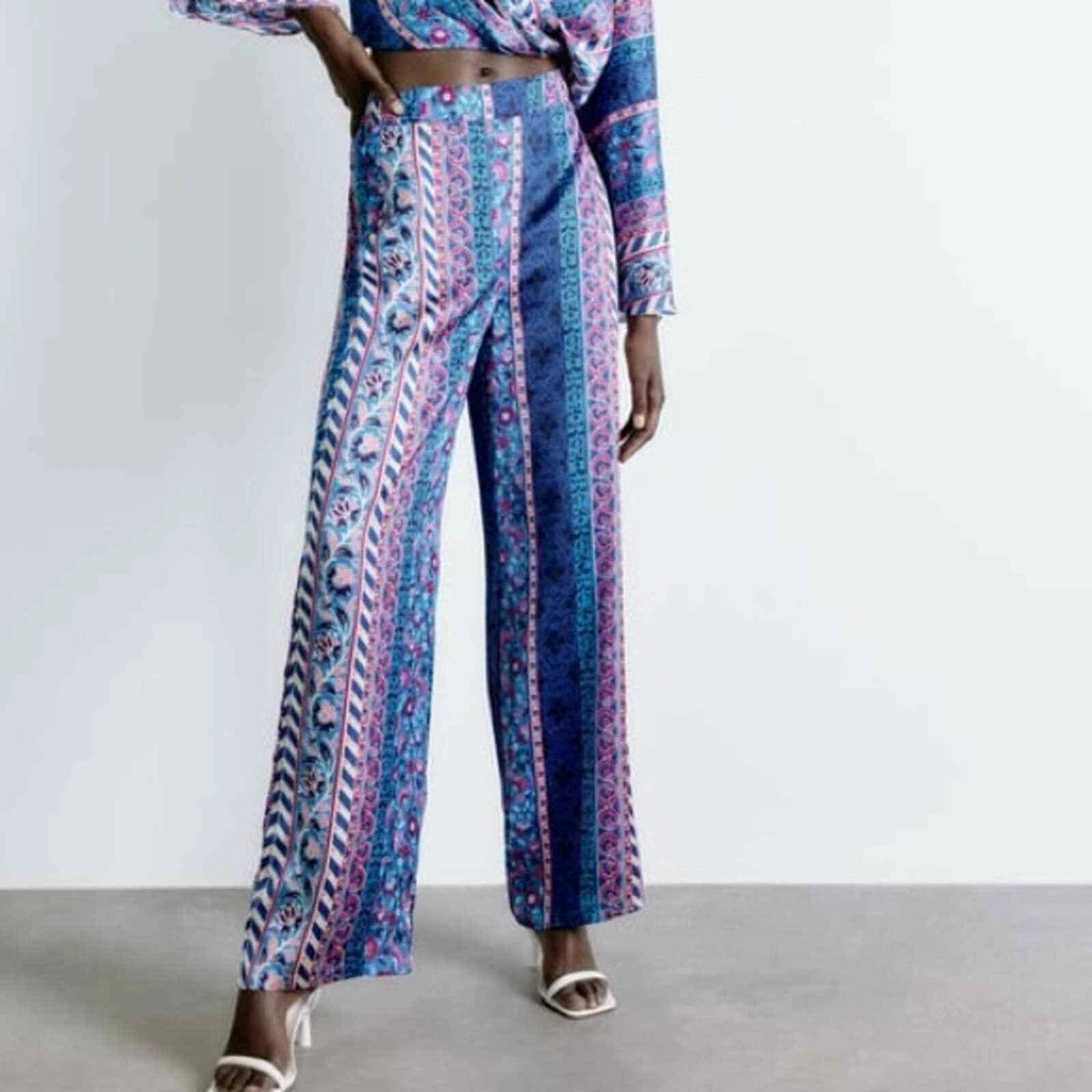 zara printed silk pants