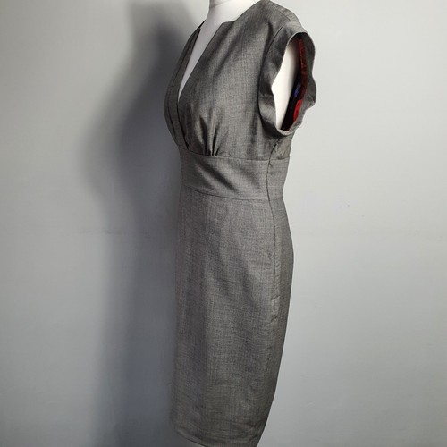 TED BAKER Wool Shift Dress Pencil Empire Line Smart Business Size 2 UK 8/10 Grey - Picture 11 of 24