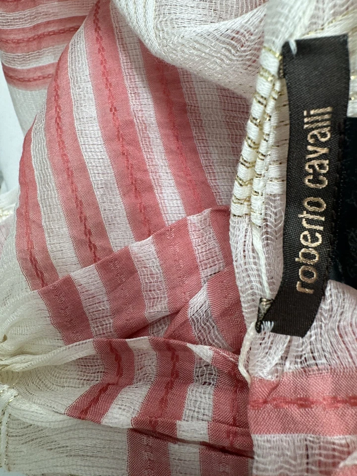"Roberto Cavalli Mantón Seda Algodón Bufanda Pareo Rosa Crema 104"" x 50""" Foto 4 de 4