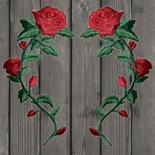 Red Rose Embroidered Patch — 2-Pack — Iron On