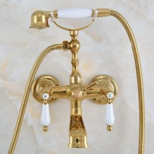 Gold Color Brass Bathroom Tub Clawfoot Faucet Handheld Shower Mixer Tap ana865