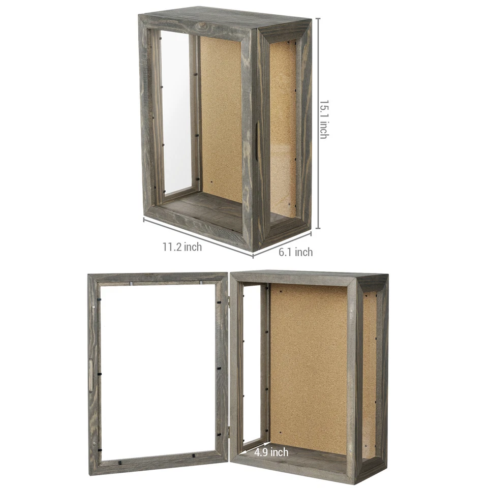 11 x 15 Inch Wall Mounted Gray Wood Shadow Box, Clear Acrylic Viewing Panels - Image 4 of 4