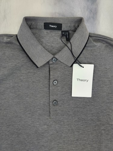Theory Stone Grey/Black Urban Pique Polo Shirt Men's Size Medium New - Picture 3 of 12