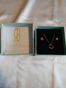 Authentic Raymonds Boutique Rose Gold Plated Open Heart Necklace And Earrings Set