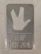 Tribute to Leonard Nimoy Spock LLAP 1931-2015 Silver Metal Plaque RARE