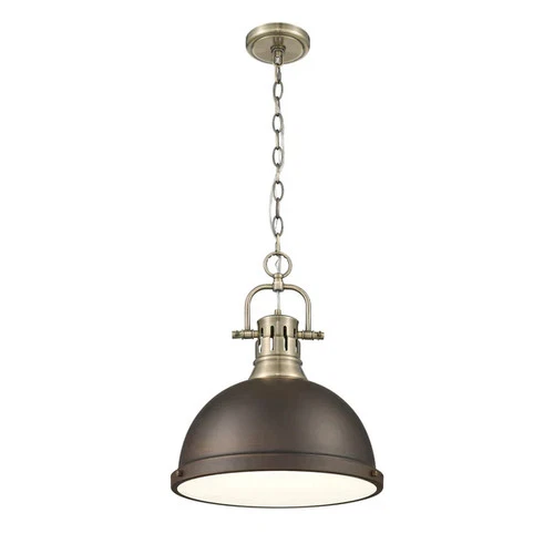 Golden Lighting 3602-L RBZ Duncan 14"W Pendant - Rubbed Bronze / Aged Brass - Picture 2 of 2