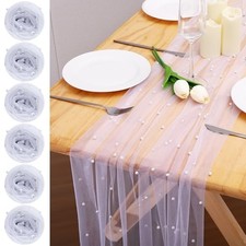 6pcs Pearl Table Runner Spring Summer Rustic Boho 10ft 10ft x 6pack Lvory