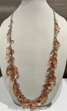 Resin Faux Amber Tear Drop Necklace on Faux Gold Chain Custome Jewelry