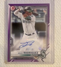 Topps 2021 Bowman Julio Rodriguez PAPR-JR Auto RC Purple Border /250