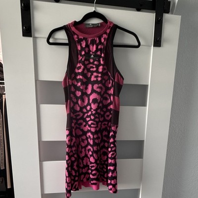 adidas by Stella McCartney Womens Mesh Tank Dress Leopard Print Pink/Black S
