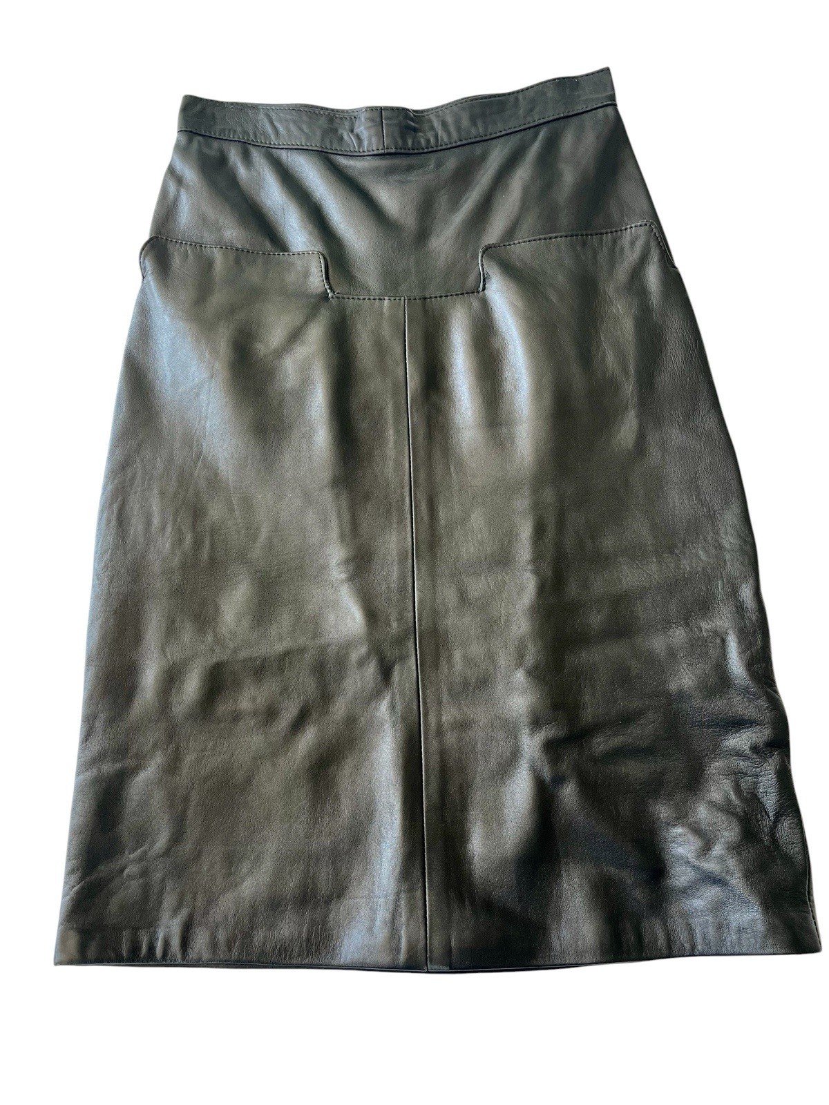 Luxury Black Genuine Leather High Rise Pencil Skirt Soft Leather Pockets US 4-6 5