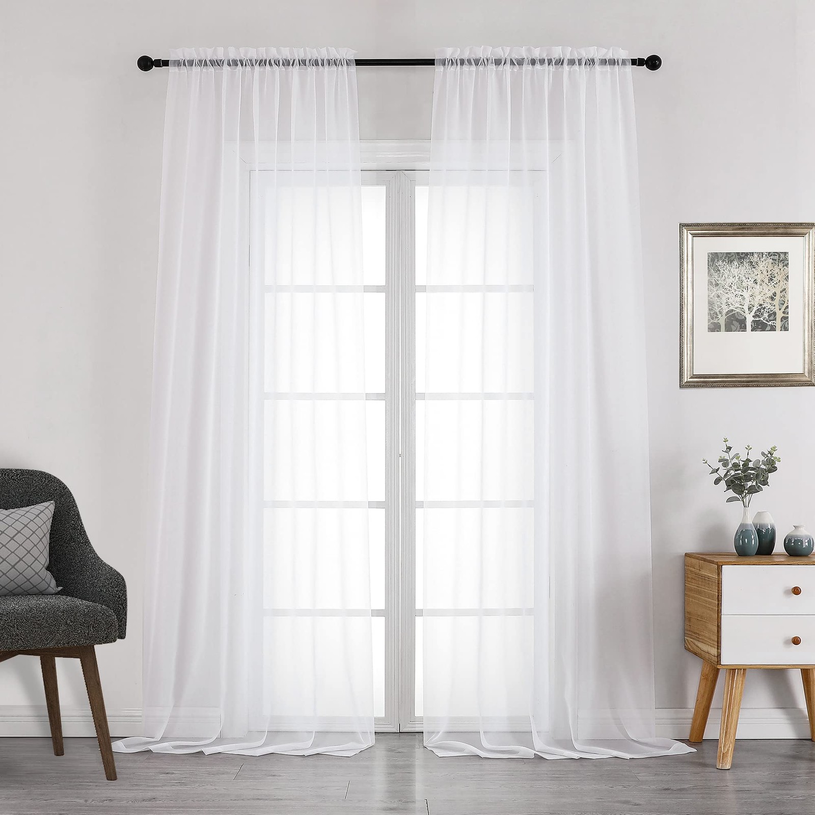 White Sheer Curtains 108 Inch Length 2 Panels Set, Extra Long Light Filtering...