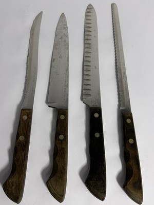 Ekco Flint Arrowhead Stainless Vanadium Knives Set of 4 USA Wood Handles Vintage
