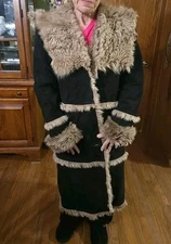 Toscana Shearling SOFT Long Haired Lamb Sheepskin Coat Hooded Fabulous Size XL!!