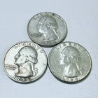 WASHINGTON SILVER QUARTERS LOT OF 3. 90% SILVER CIRCULATED COINS FREE SHIP #8662
