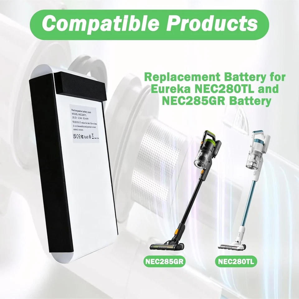 Batería de repuesto 2000mAh 25,2V para Eureka NEC280TL y NEC285GR Foto 4 de 4